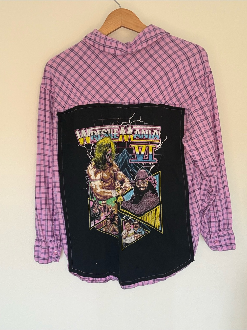 Abound - Pink Button-Down Flannel with WrestleMania VI Back Graphic